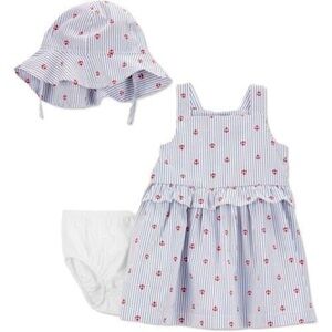 880. Like New (Worn Once) - Carter’s Newborn Girl Nautical Anchor Hat, Dress Set